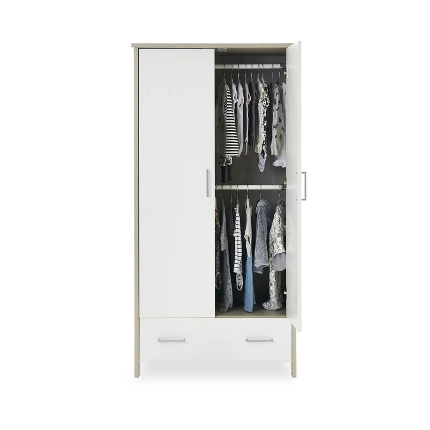 Obaby Nika Double Wardrobe - Grey Wash & White