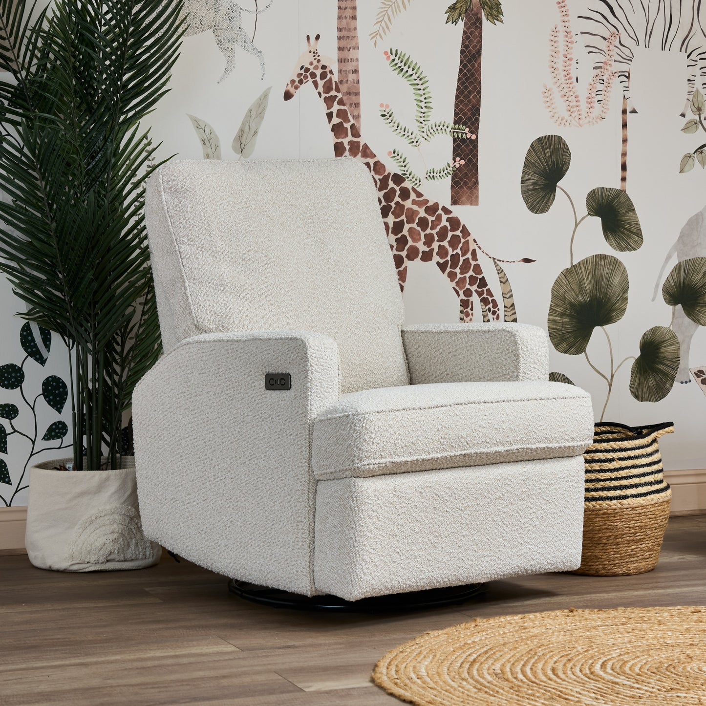 Obaby Madison Electric Swivel Glider Recliner Chair - Bouclé Style