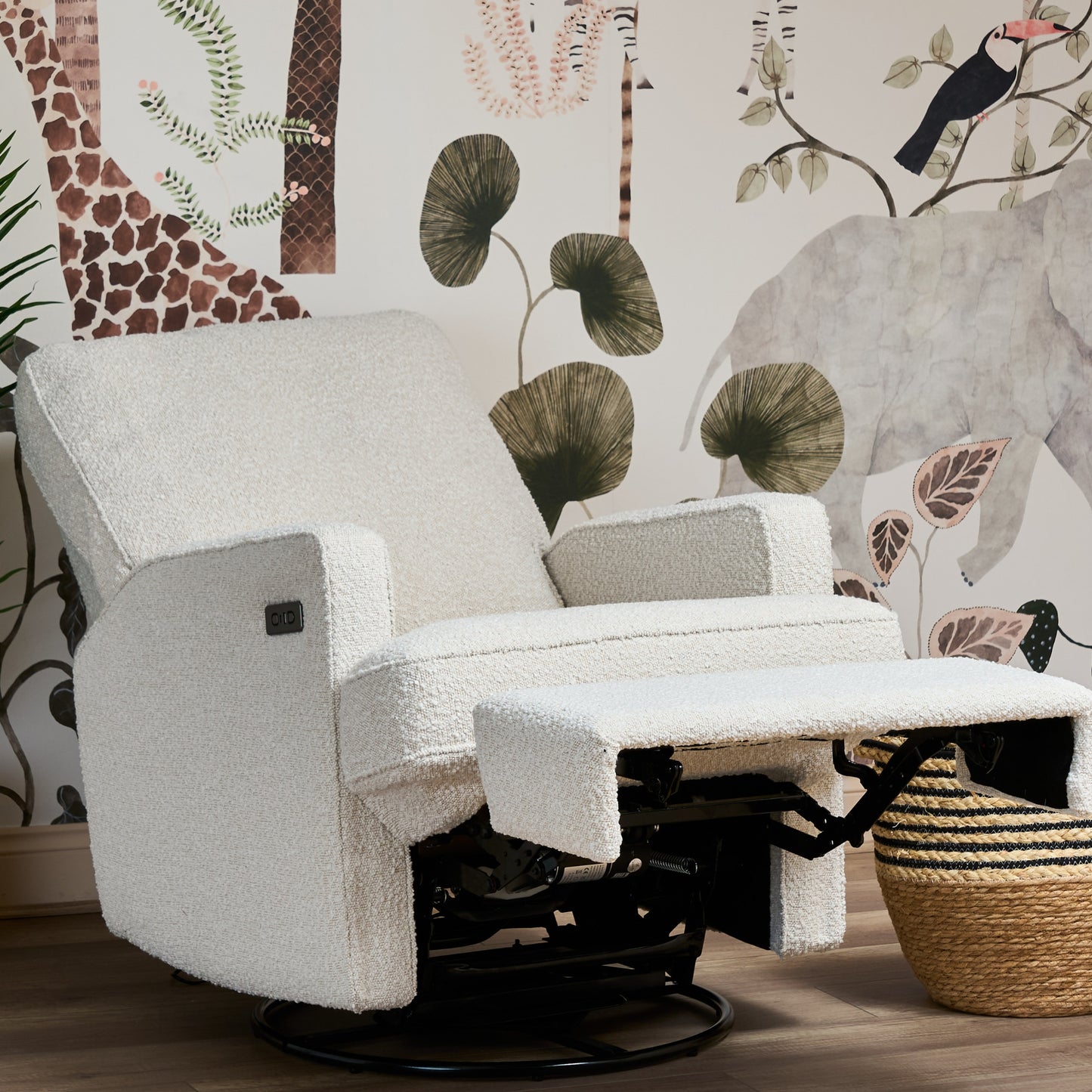Obaby Madison Electric Swivel Glider Recliner Chair - Bouclé Style