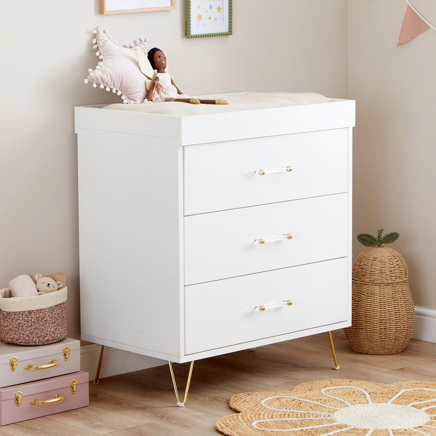 Babymore Kimi Acrylic 3 Piece Nursery Room Set - White-Dreamy Nursery