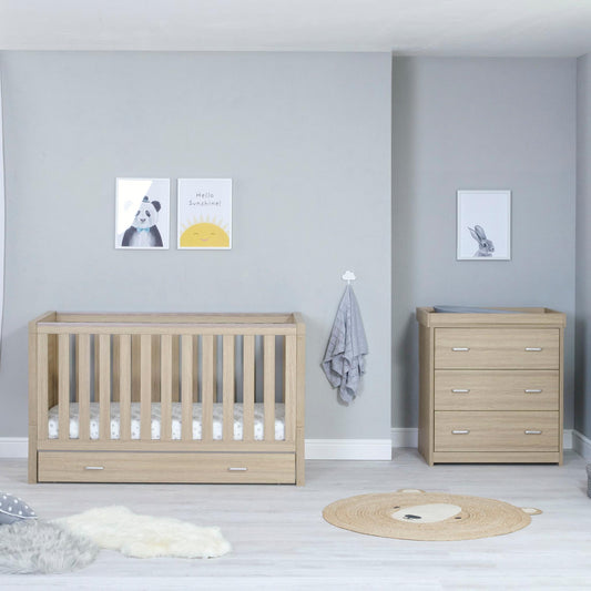 Babymore Veni 2 Piece Nursery Room Set (with under-cot storage) - Oak-Dreamy Nursery
