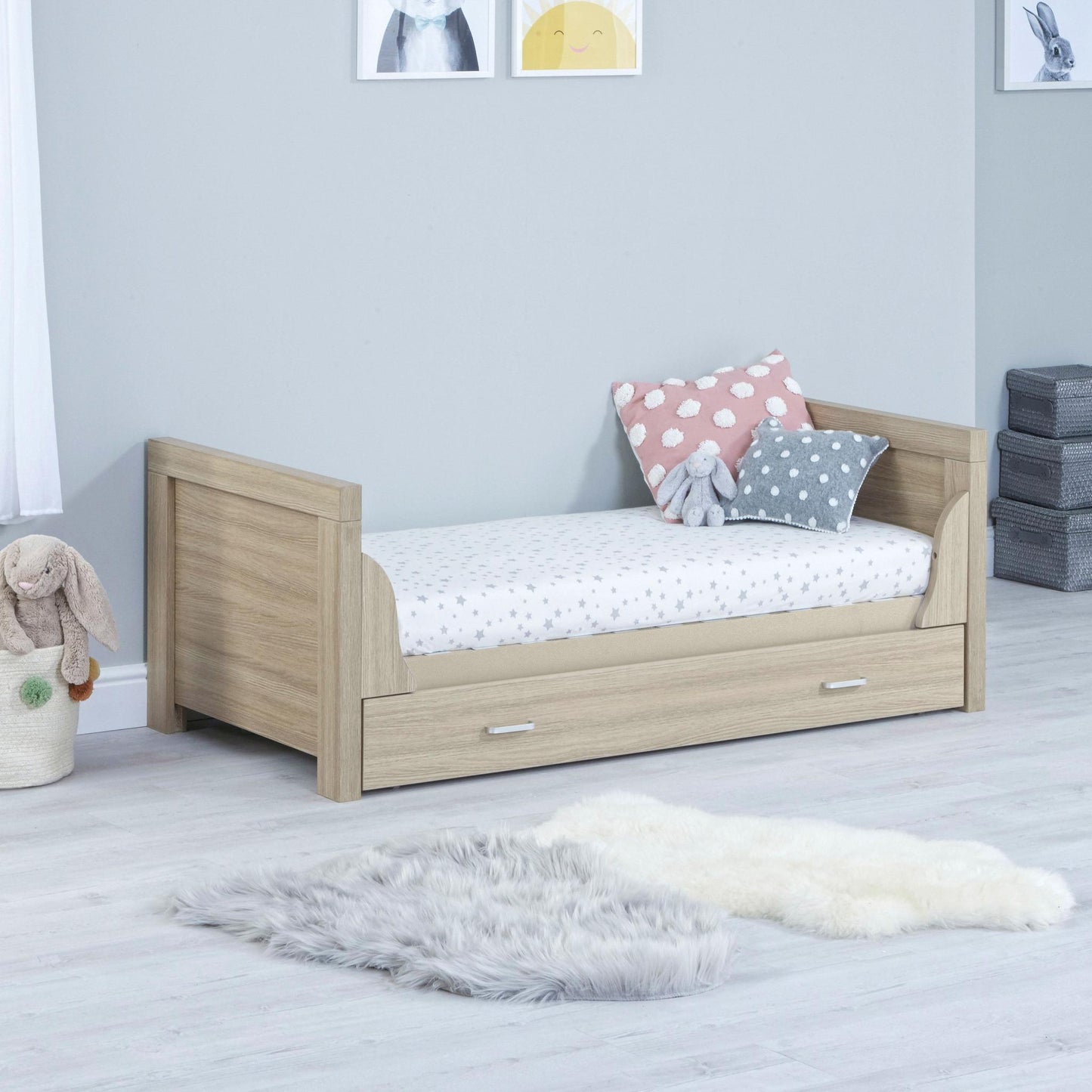 Babymore Veni 2 Piece Nursery Room Set (with under-cot storage) - White & Oak-Dreamy Nursery