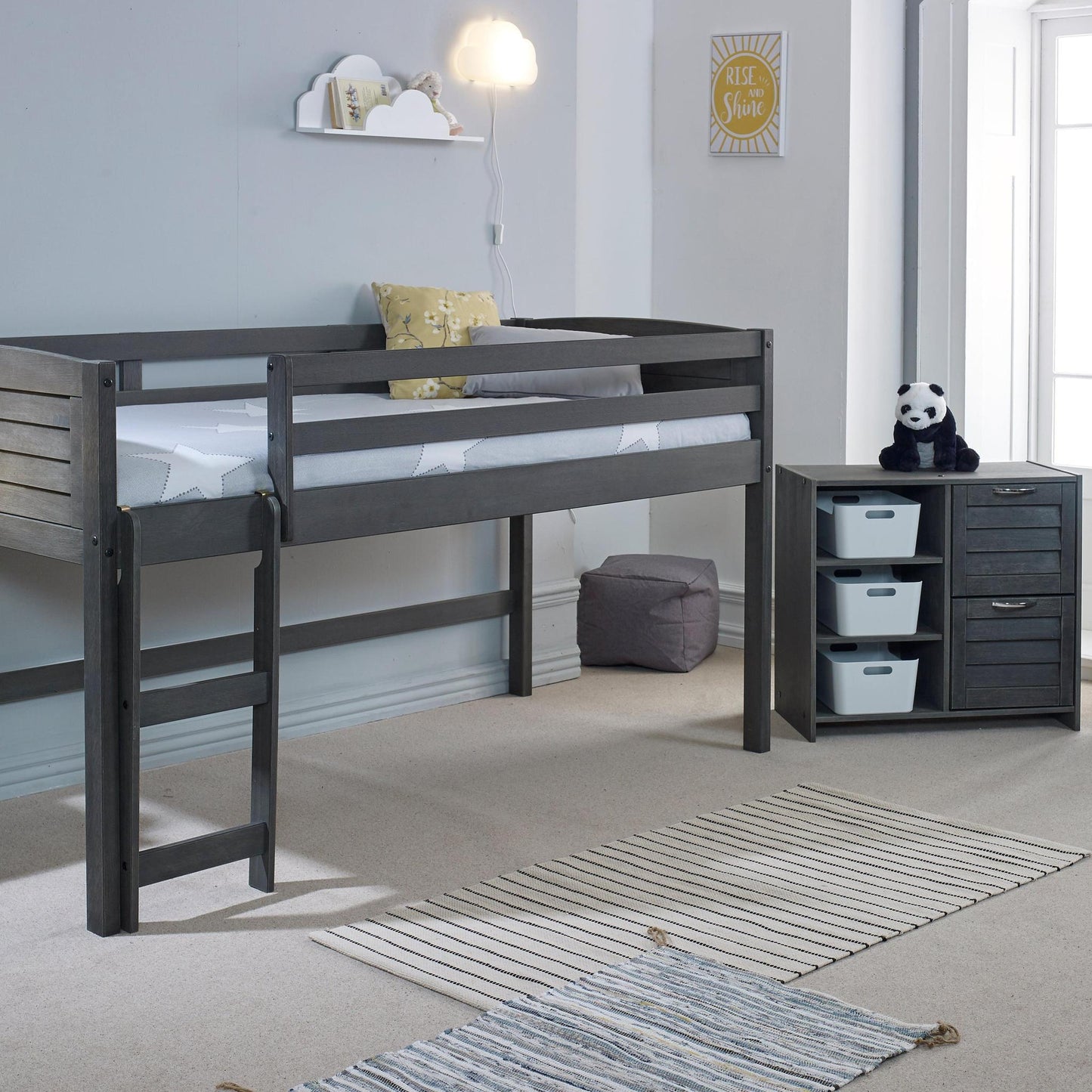Amani Cozy Mid Sleeper - Grey (Ladder Left)-Dreamy Nursery