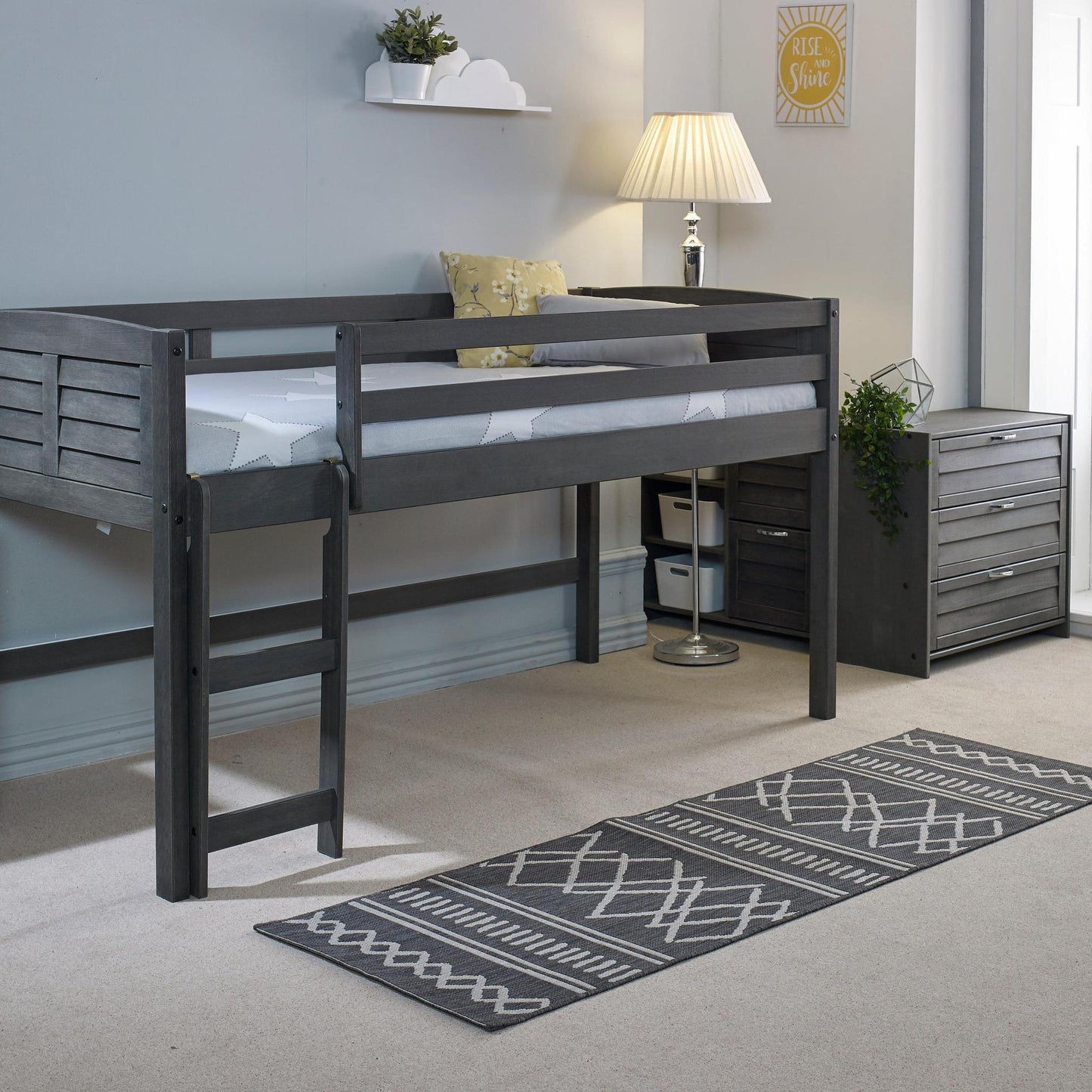 Amani Cozy Mid Sleeper - Grey (Ladder Left)-Dreamy Nursery