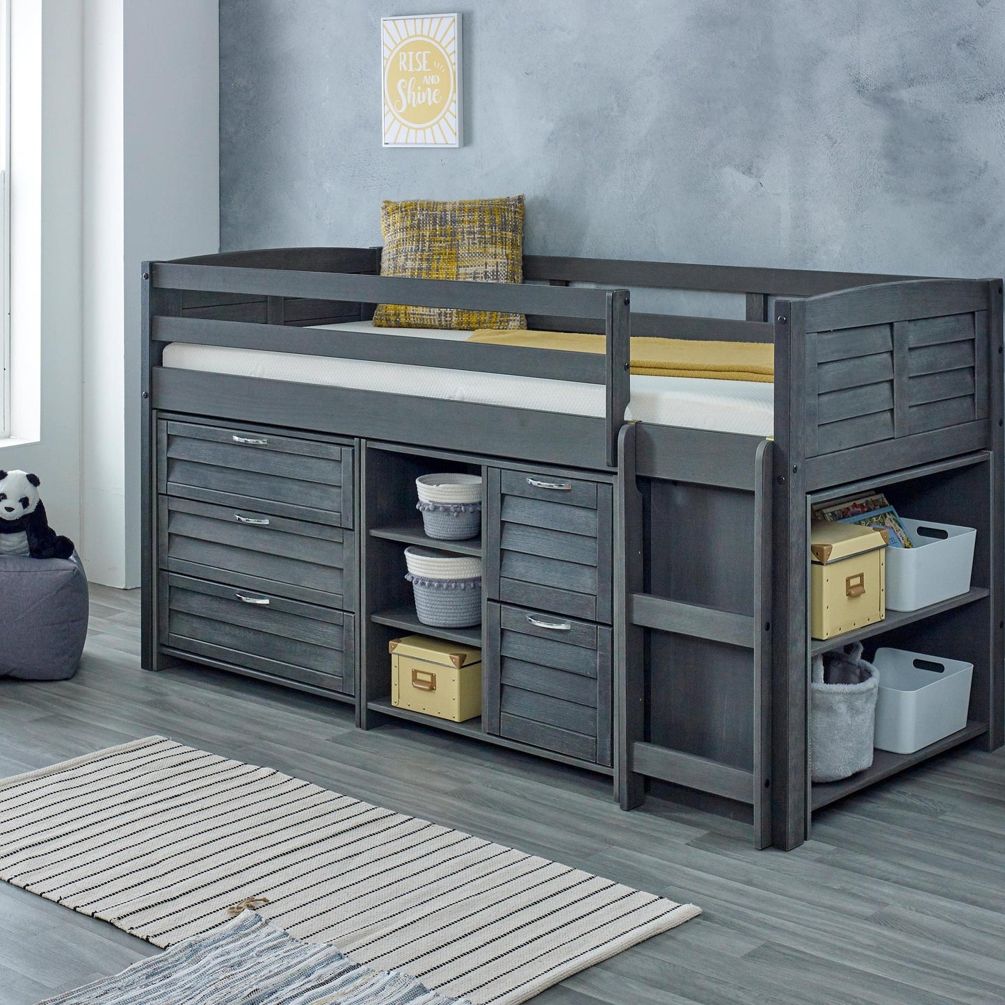 Amani Cozy Mid Sleeper - Grey (Ladder Right)-Dreamy Nursery