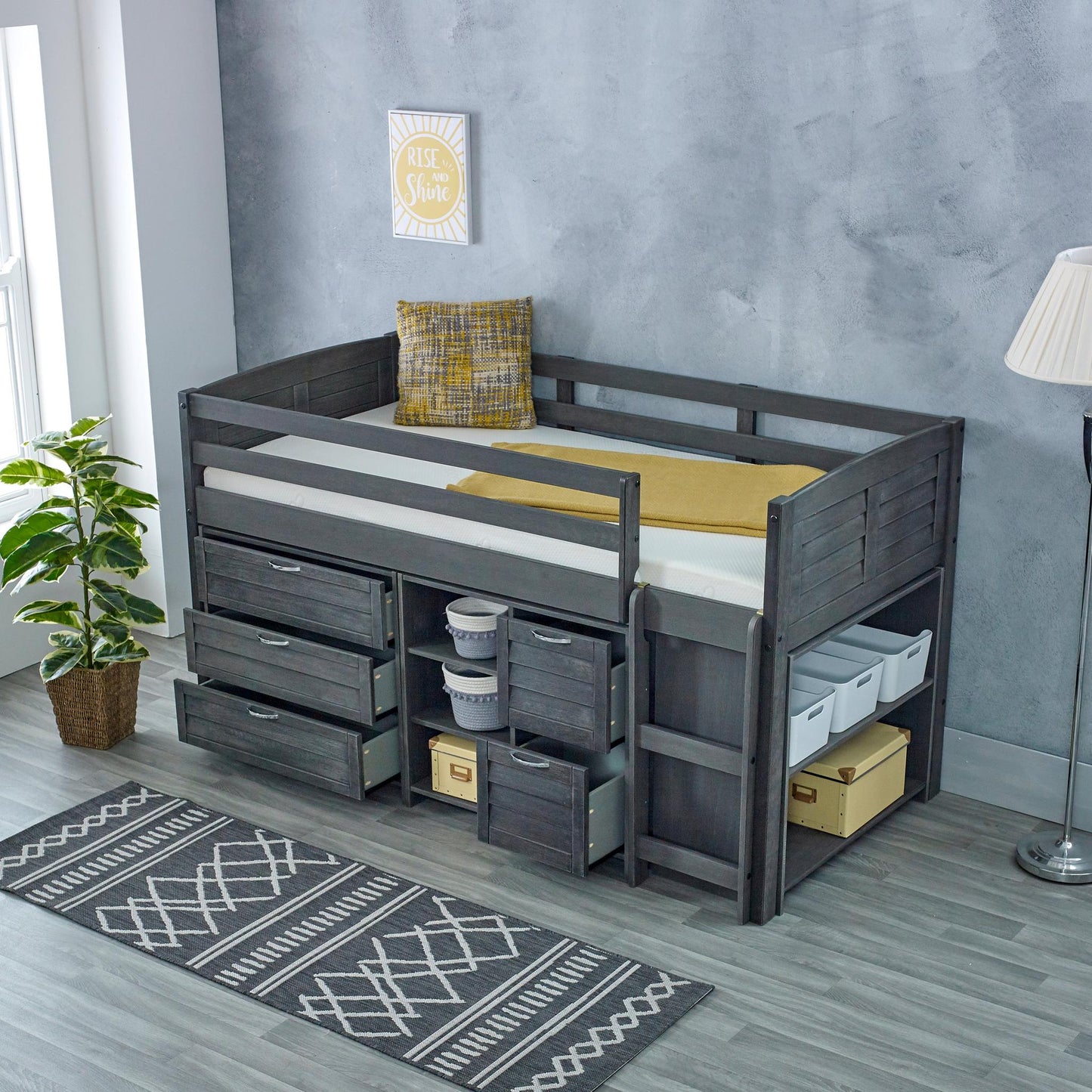 Amani Cozy Mid Sleeper - Grey (Ladder Right)-Dreamy Nursery