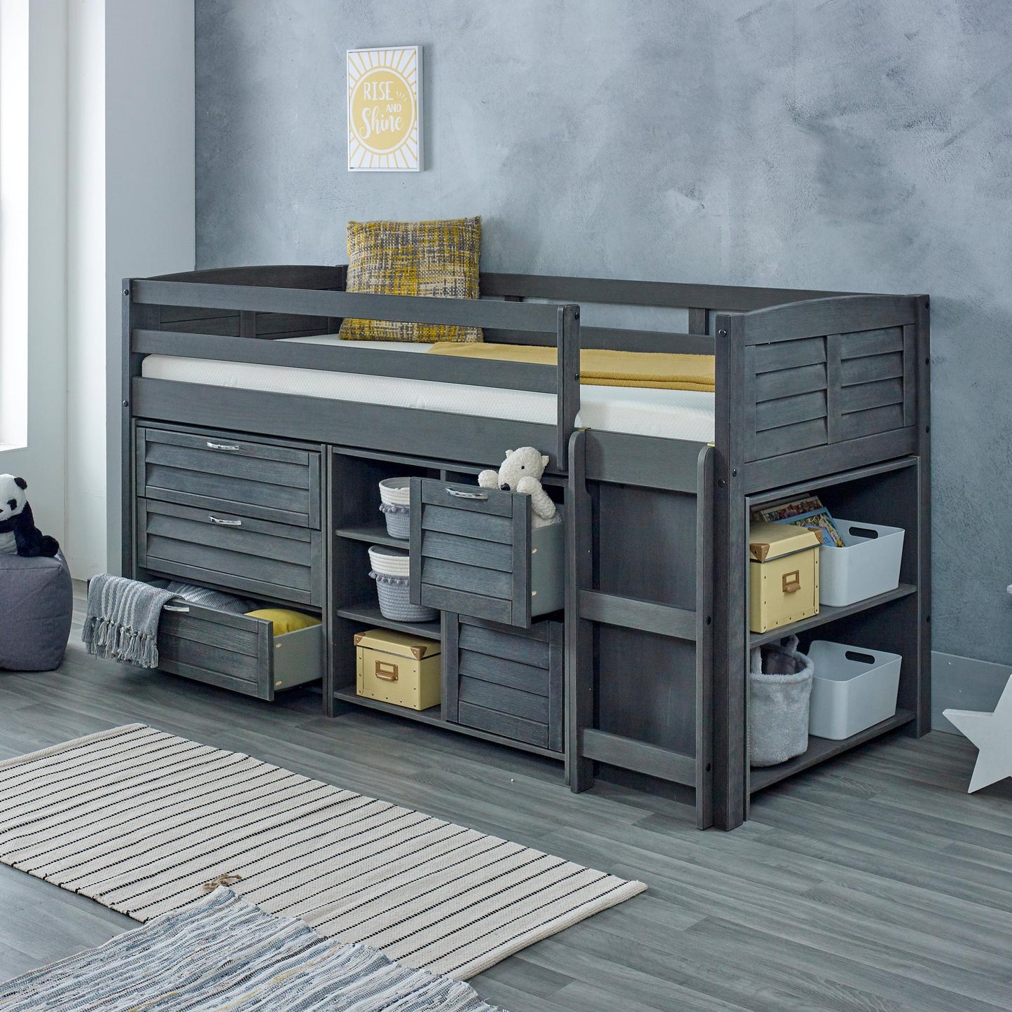 Amani Cozy Mid Sleeper - Grey (Ladder Right)-Dreamy Nursery
