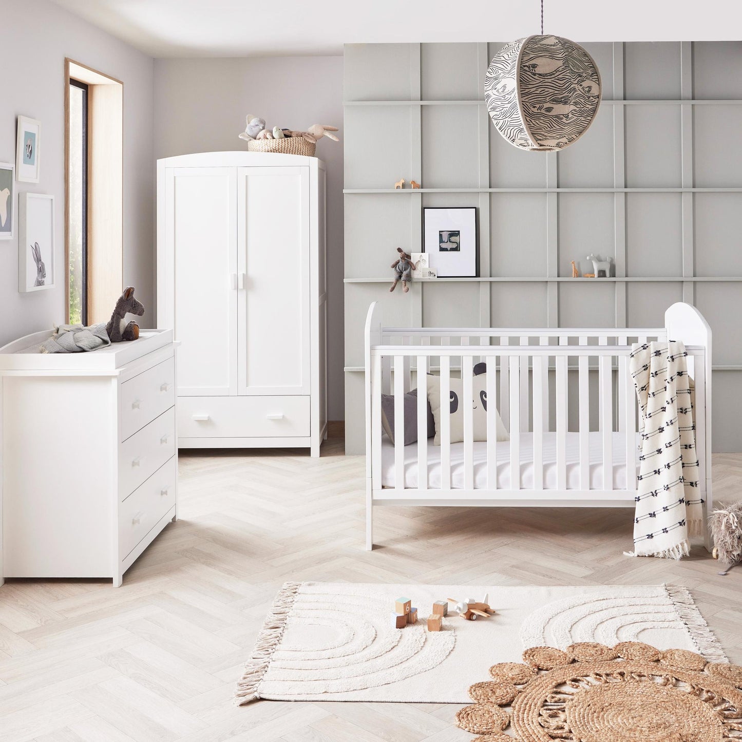 Babymore Aston 3 Piece Nursery Room Set - White-Dreamy Nursery