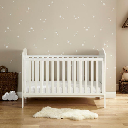 Babymore Aston Drop Side Cot Bed – White-Dreamy Nursery