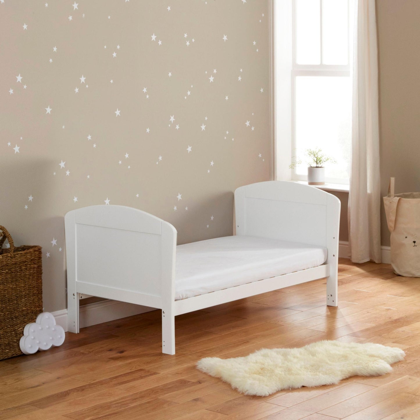 Babymore Aston Drop Side Cot Bed – White-Dreamy Nursery