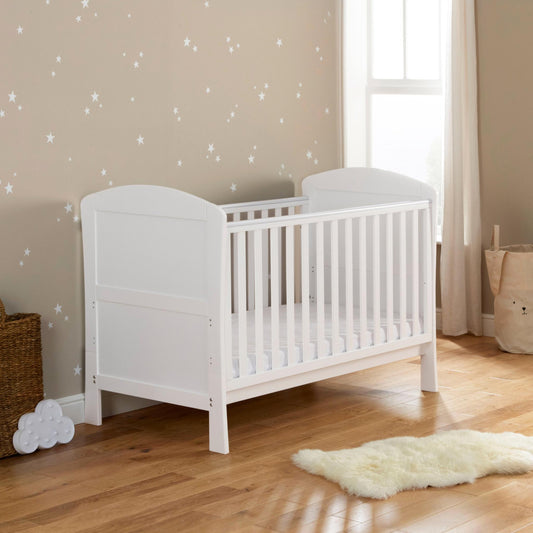 Babymore Aston Drop Side Cot Bed – White-Dreamy Nursery