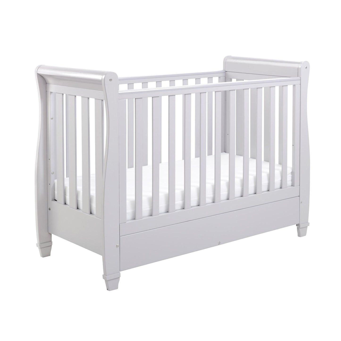 Babymore Eva Sleigh Cot Bed Drop Side (with under-cot storage) - Grey-Dreamy Nursery