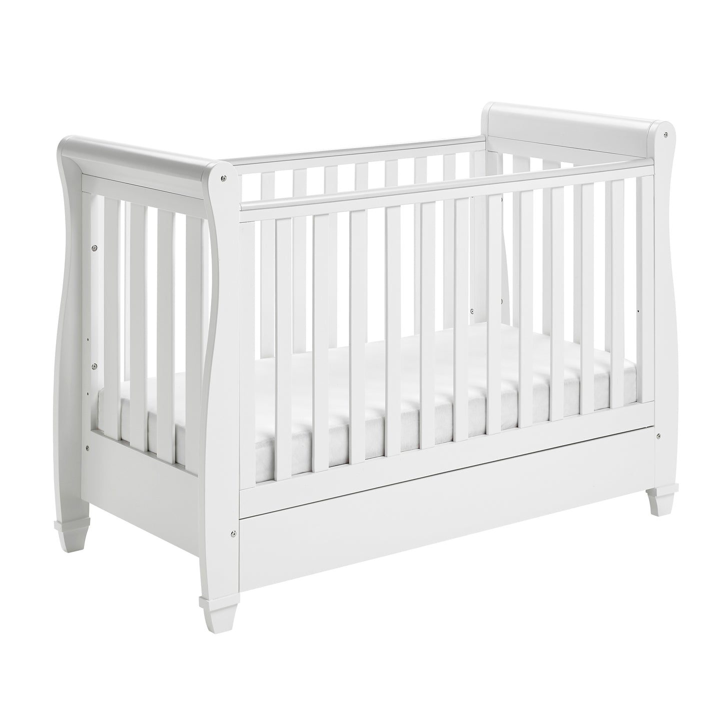 Babymore Eva Sleigh Cot Bed Drop Side (with under-cot storage) - White-Dreamy Nursery