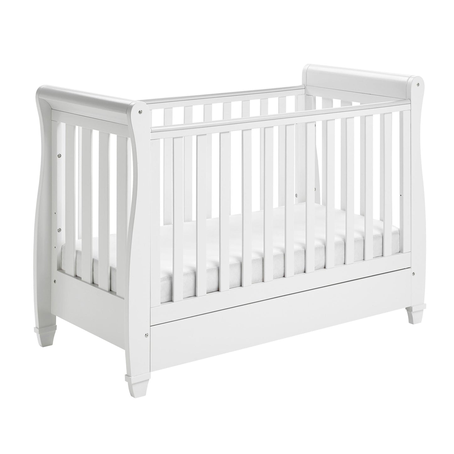 Babymore Eva Sleigh Cot Bed Drop Side (with under-cot storage) - White-Dreamy Nursery