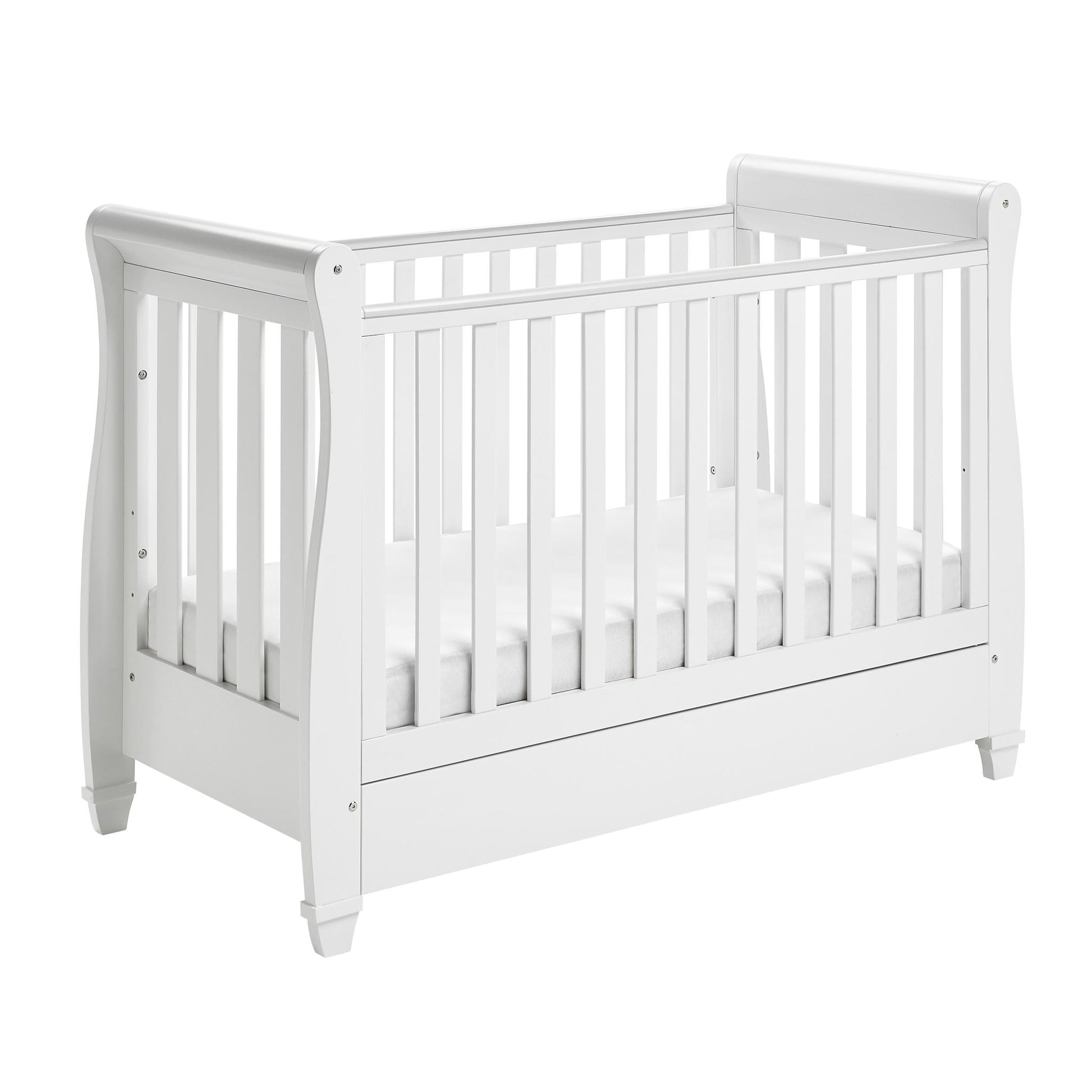 Babymore Eva Sleigh Cot Bed Drop Side (with under-cot storage) - White-Dreamy Nursery