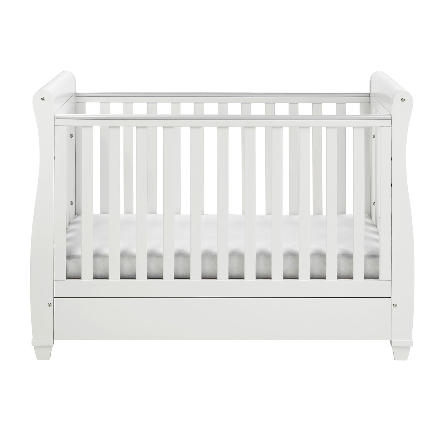 Babymore Eva Sleigh Cot Bed Drop Side (with under-cot storage) - White-Dreamy Nursery