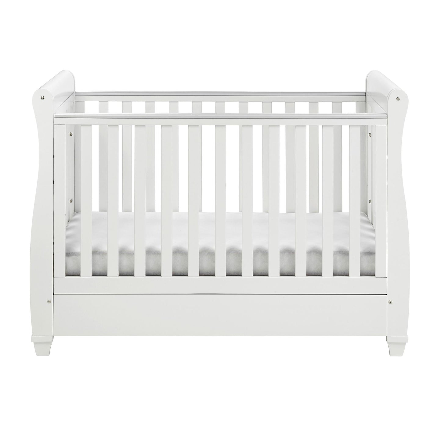 Babymore Eva Sleigh Cot Bed Drop Side (with under-cot storage) - White-Dreamy Nursery