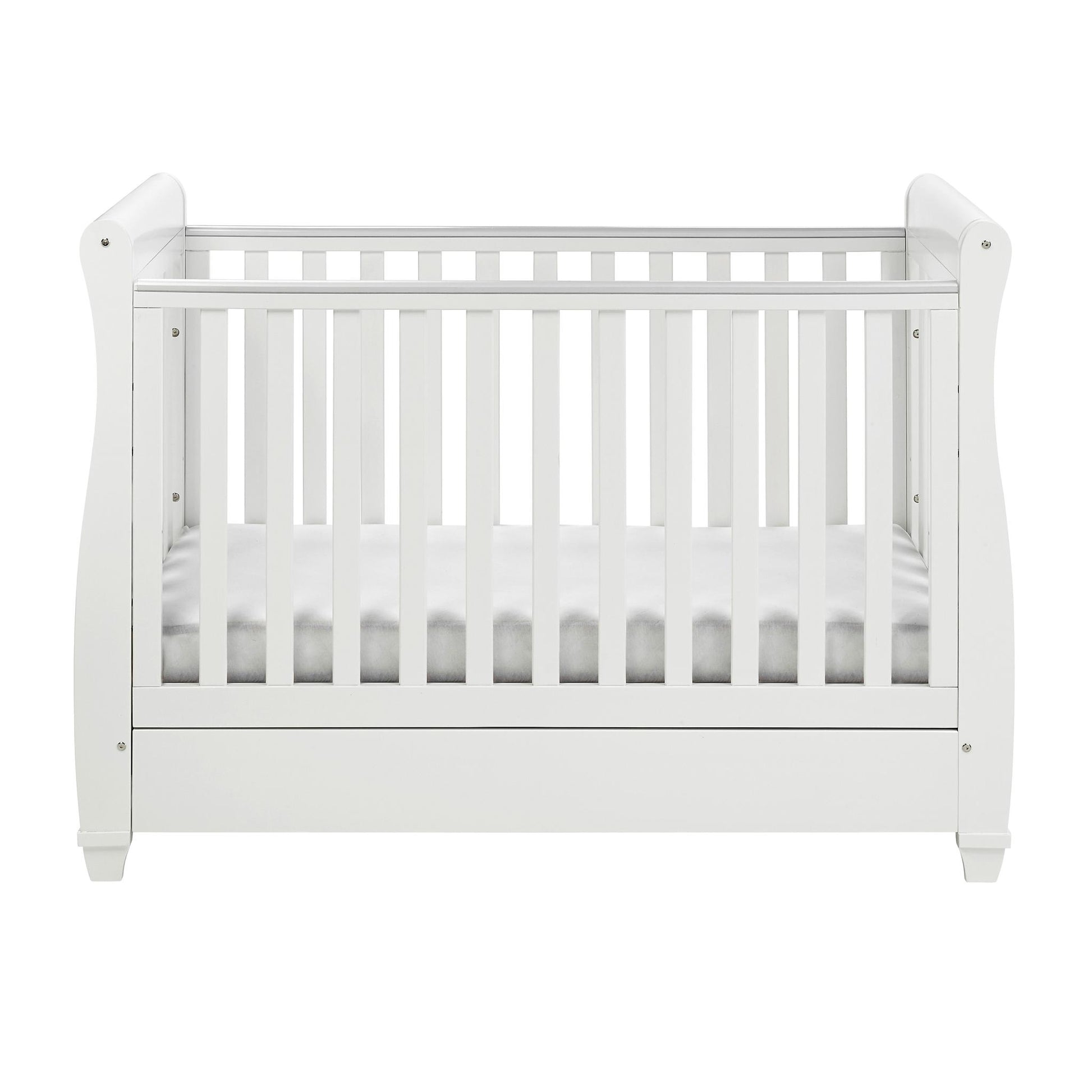 Babymore Eva Sleigh Cot Bed Drop Side (with under-cot storage) - White-Dreamy Nursery