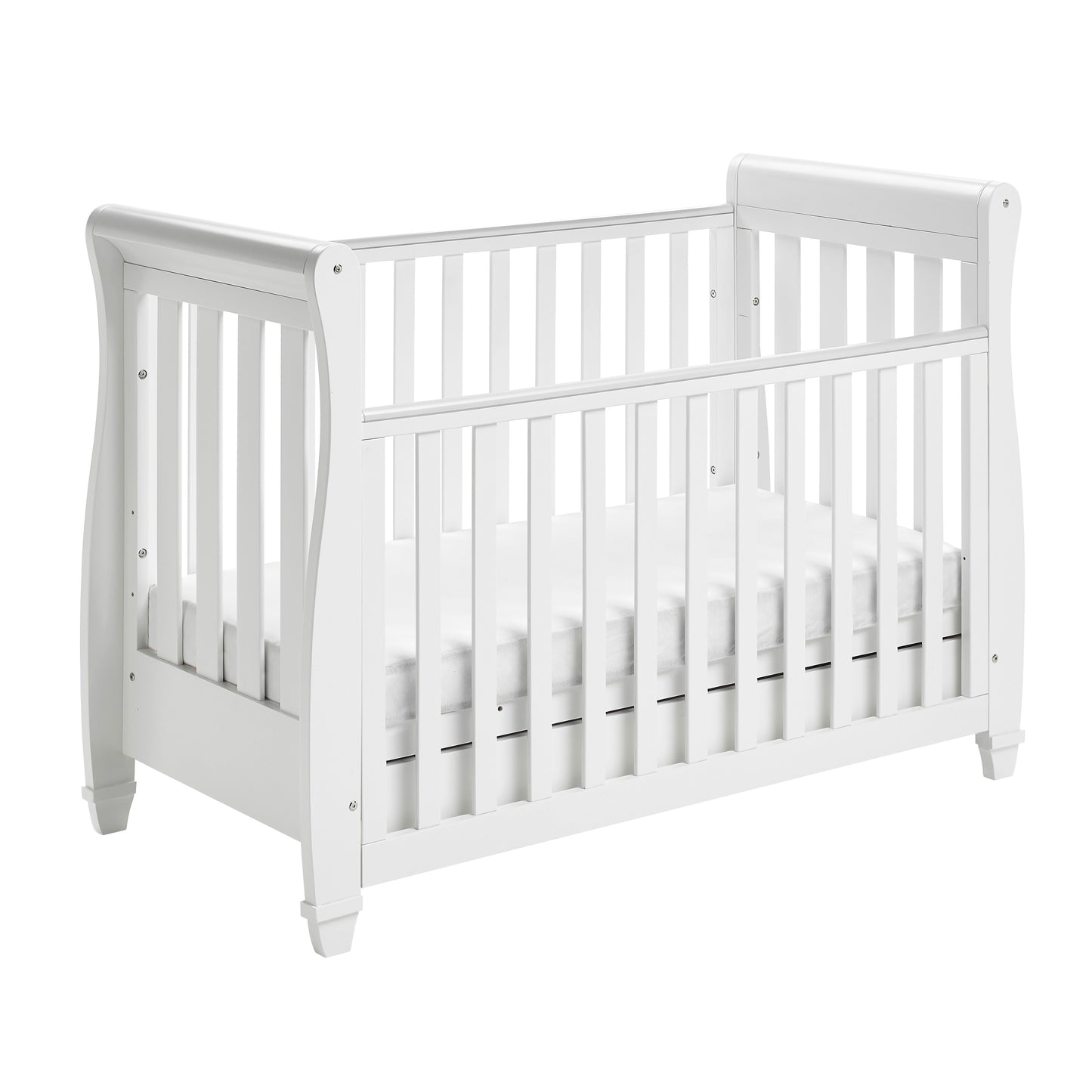 Babymore Eva Sleigh Cot Bed Drop Side (with under-cot storage) - White-Dreamy Nursery