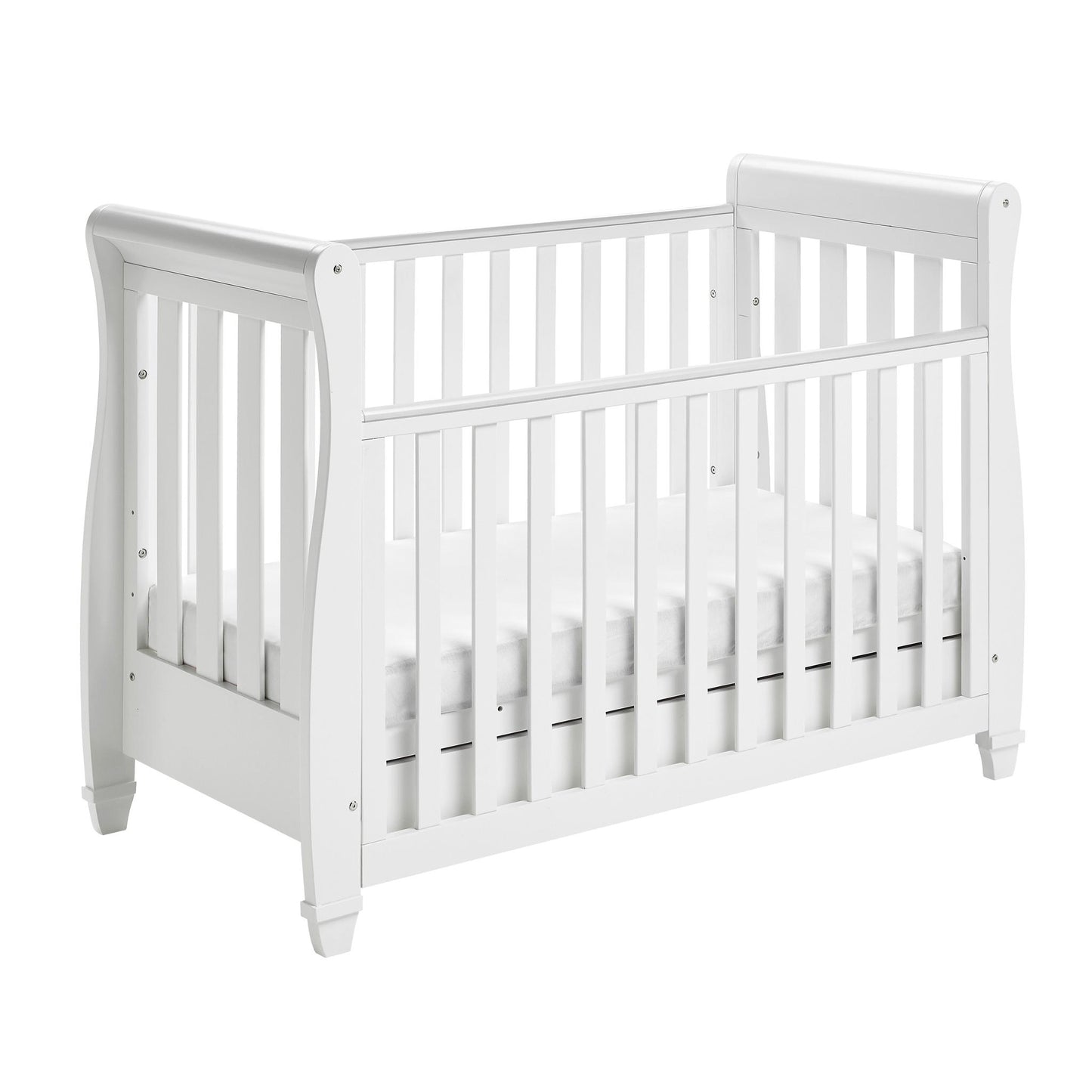 Babymore Eva Sleigh Cot Bed Drop Side (with under-cot storage) - White-Dreamy Nursery