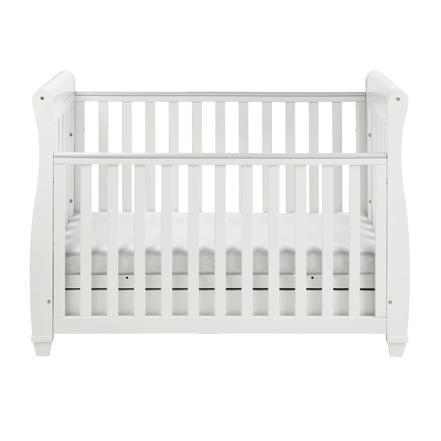 Babymore Eva Sleigh Cot Bed Drop Side (with under-cot storage) - White-Dreamy Nursery