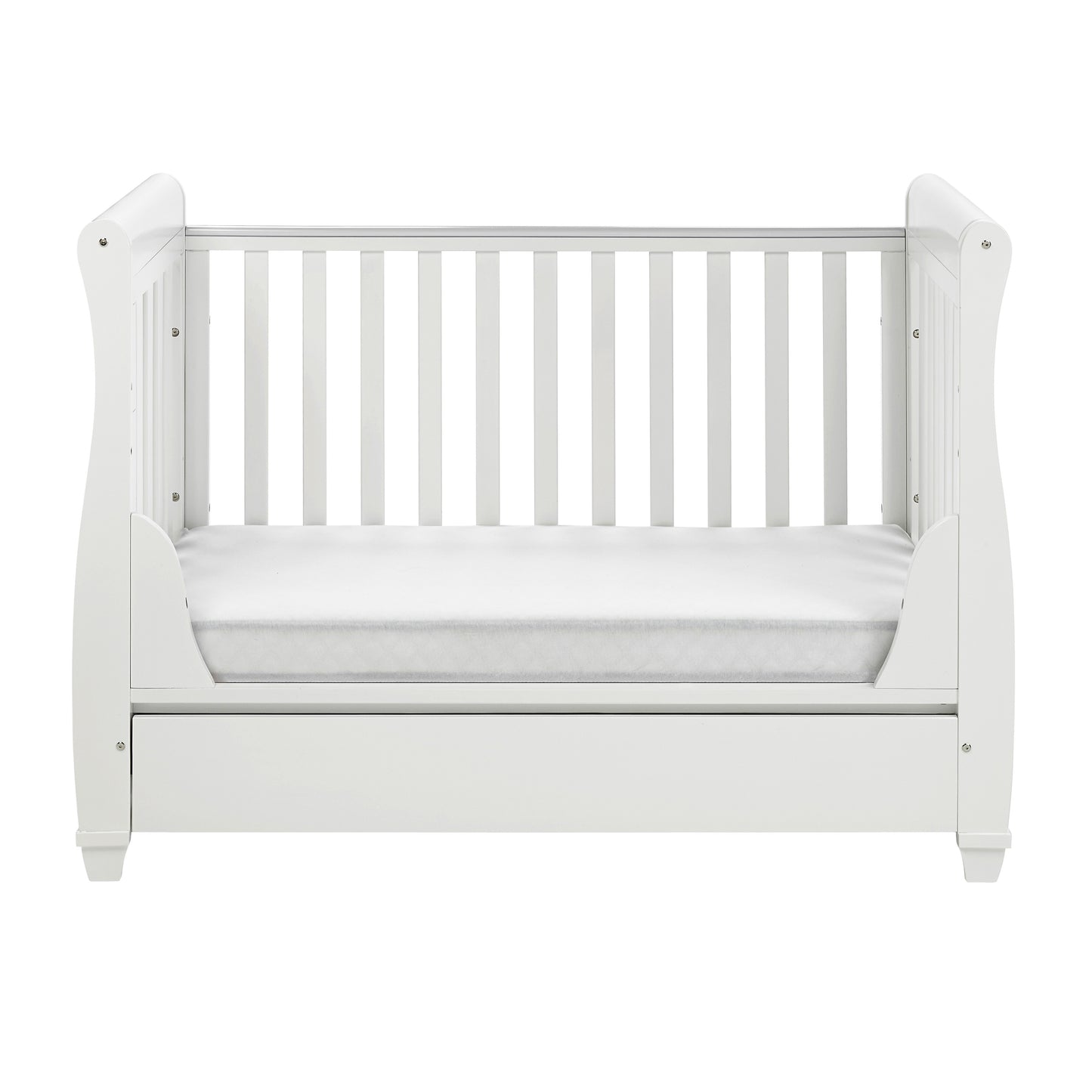 Babymore Eva Sleigh Cot Bed Drop Side (with under-cot storage) - White-Dreamy Nursery