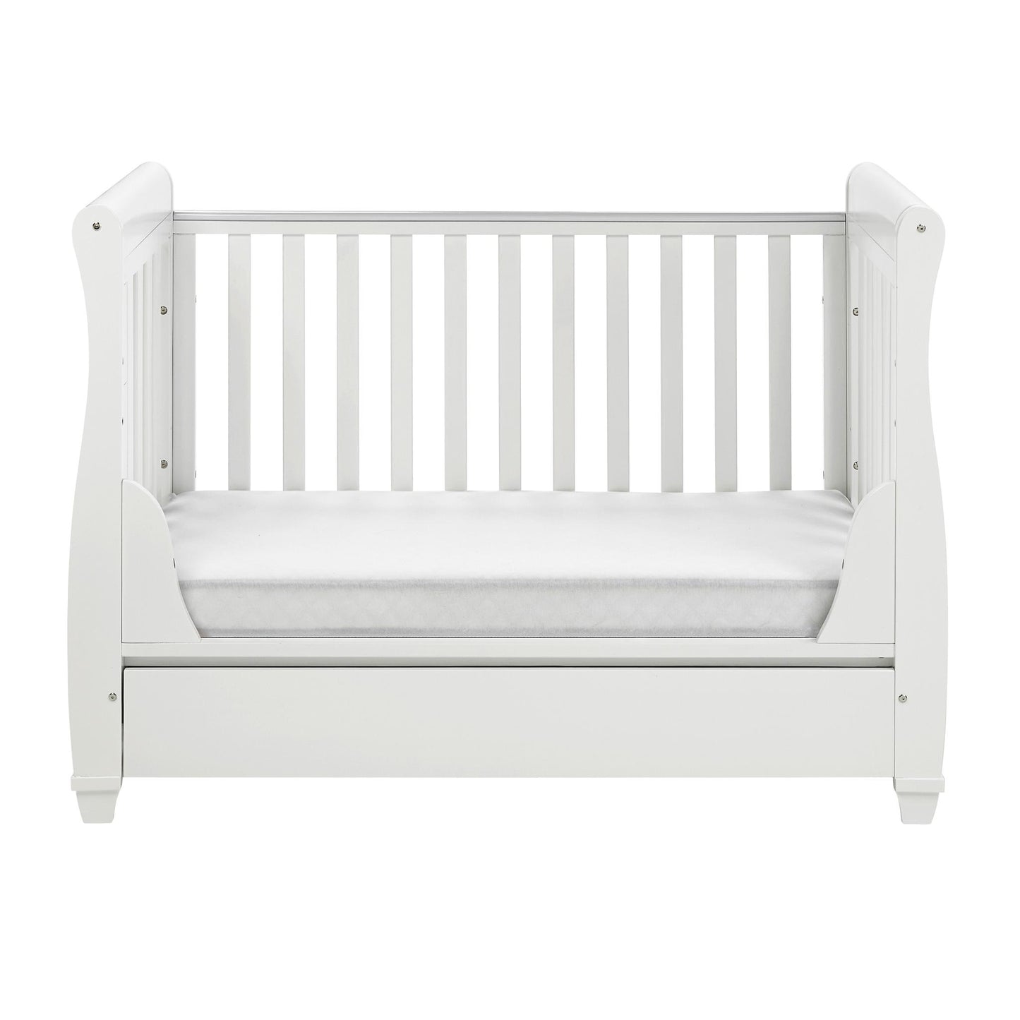 Babymore Eva Sleigh Cot Bed Drop Side (with under-cot storage) - White-Dreamy Nursery