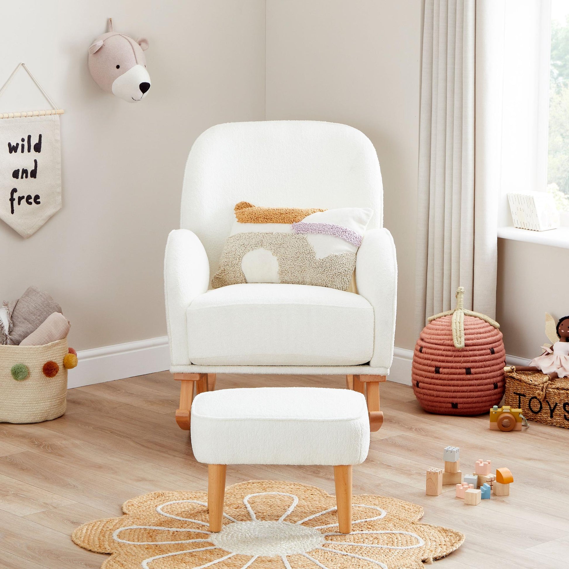 Babymore Freya Nursing Chair with Footstool – Off White Bouclé-Dreamy Nursery