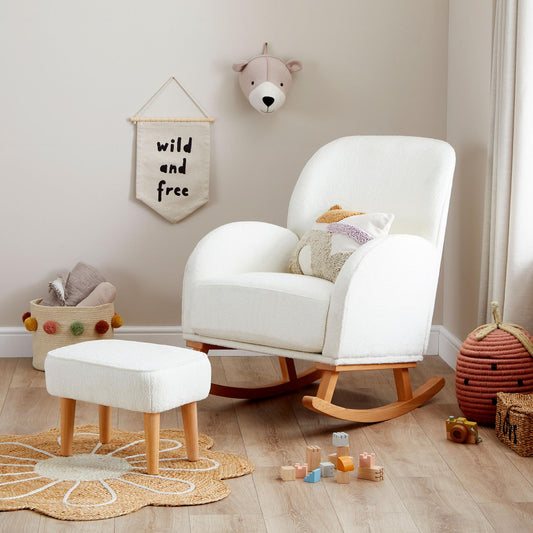 Babymore Freya Nursing Chair with Footstool – Off White Bouclé-Dreamy Nursery