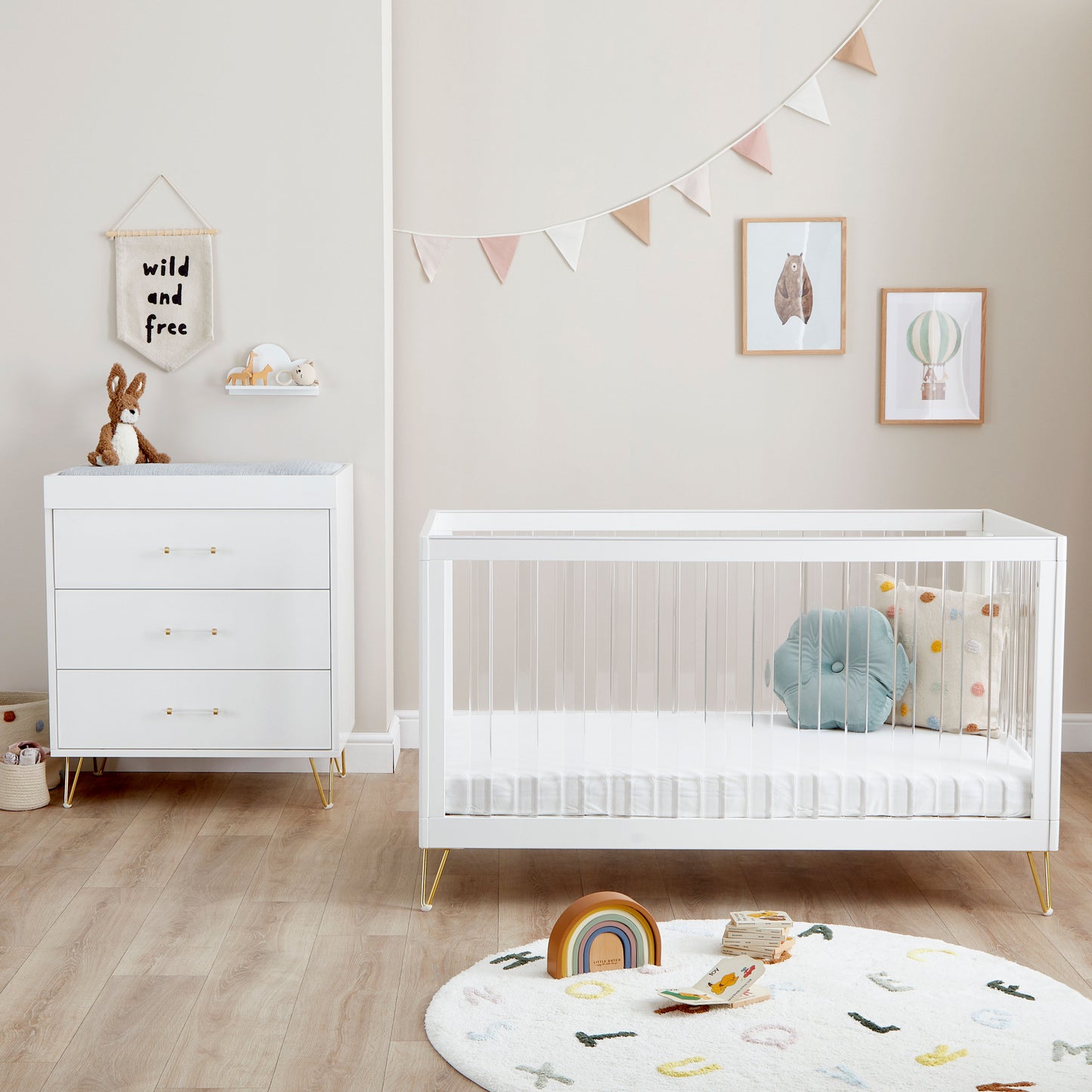 Babymore Kimi Acrylic 2 Piece Nursery Room Set - White-Dreamy Nursery