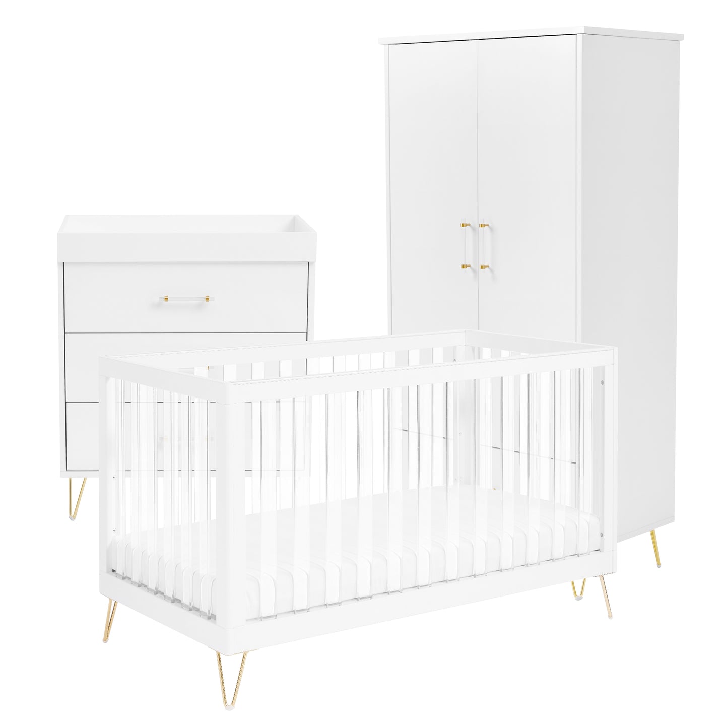 Babymore Kimi Acrylic 3 Piece Nursery Room Set - White-Dreamy Nursery