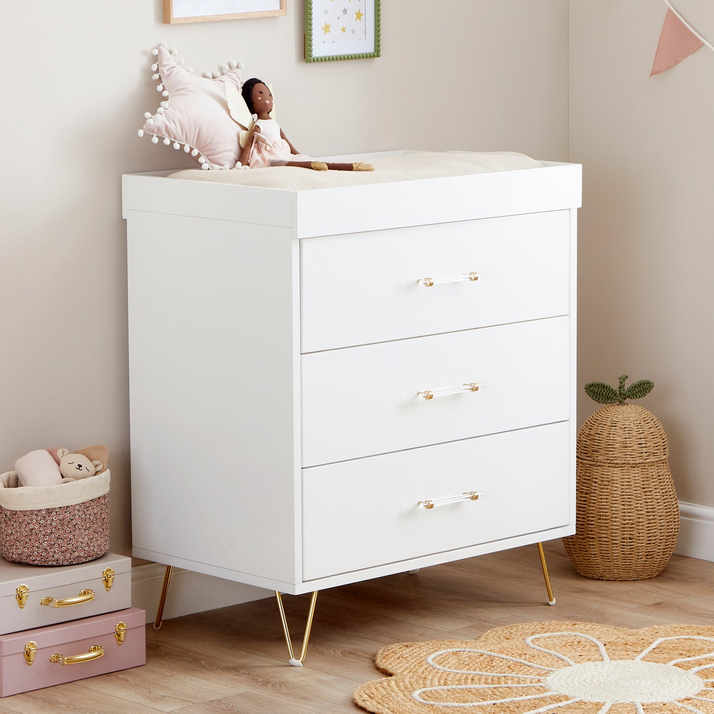 Babymore Kimi Acrylic 3 Piece Nursery Room Set - White-Dreamy Nursery