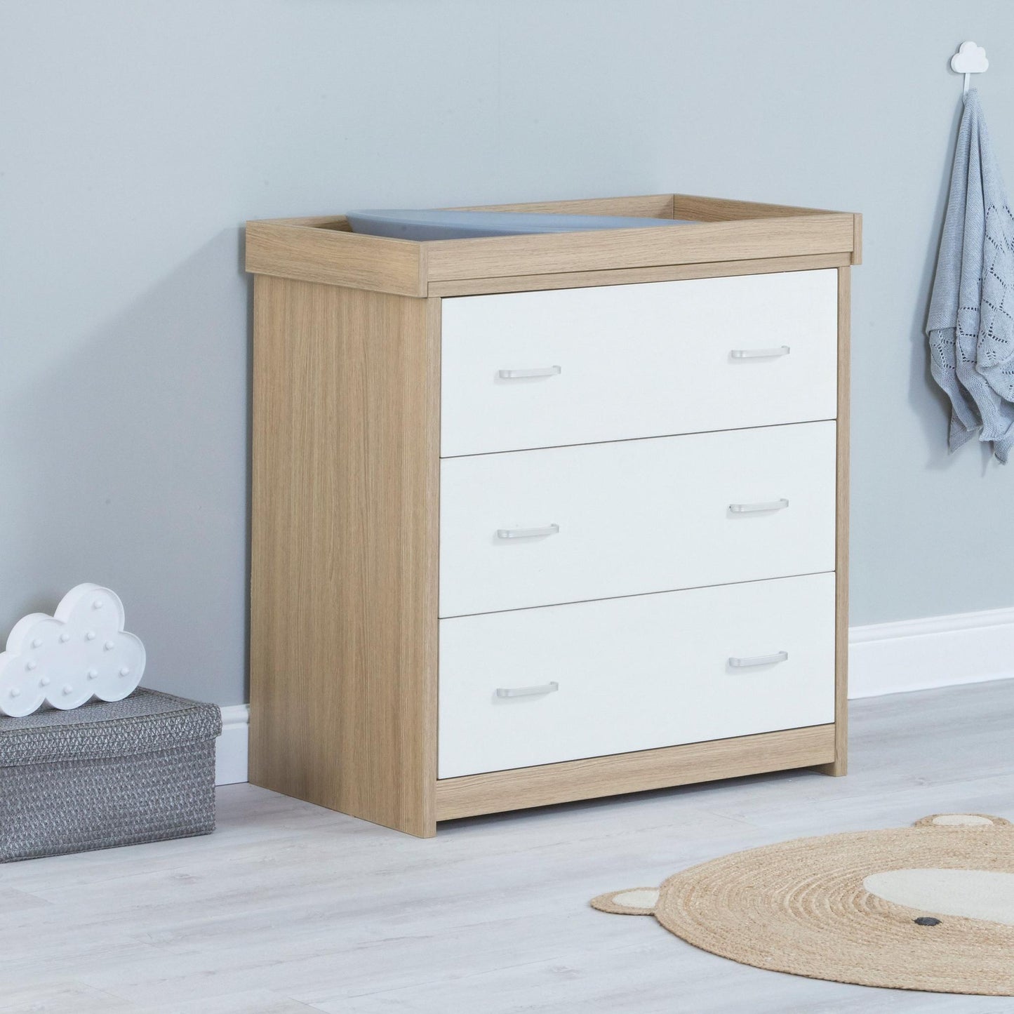 Babymore Luno Veni Nursery Chest Changer - Oak & White-Dreamy Nursery