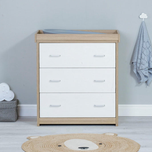 Babymore Luno Veni Nursery Chest Changer - Oak & White-Dreamy Nursery