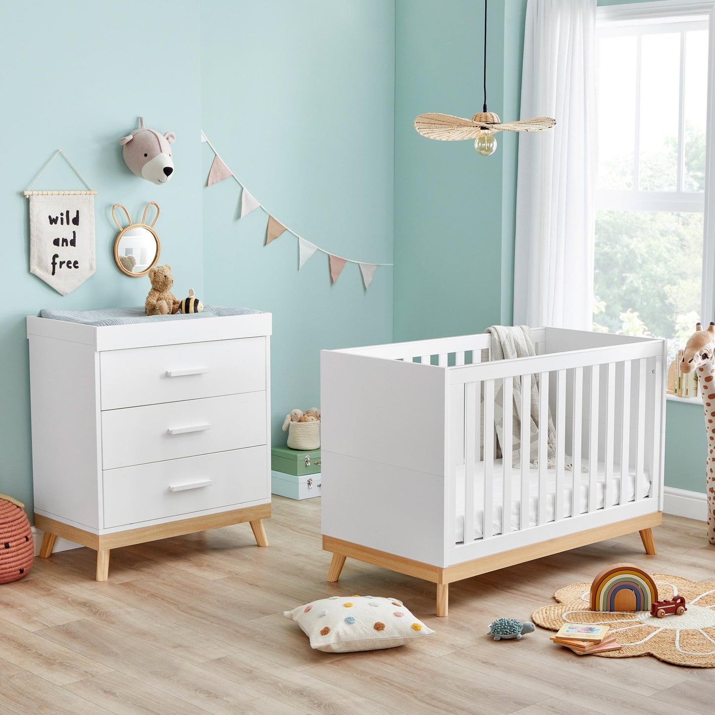 Babymore Mona 2 Piece Nursery Furniture Set – White-Dreamy Nursery