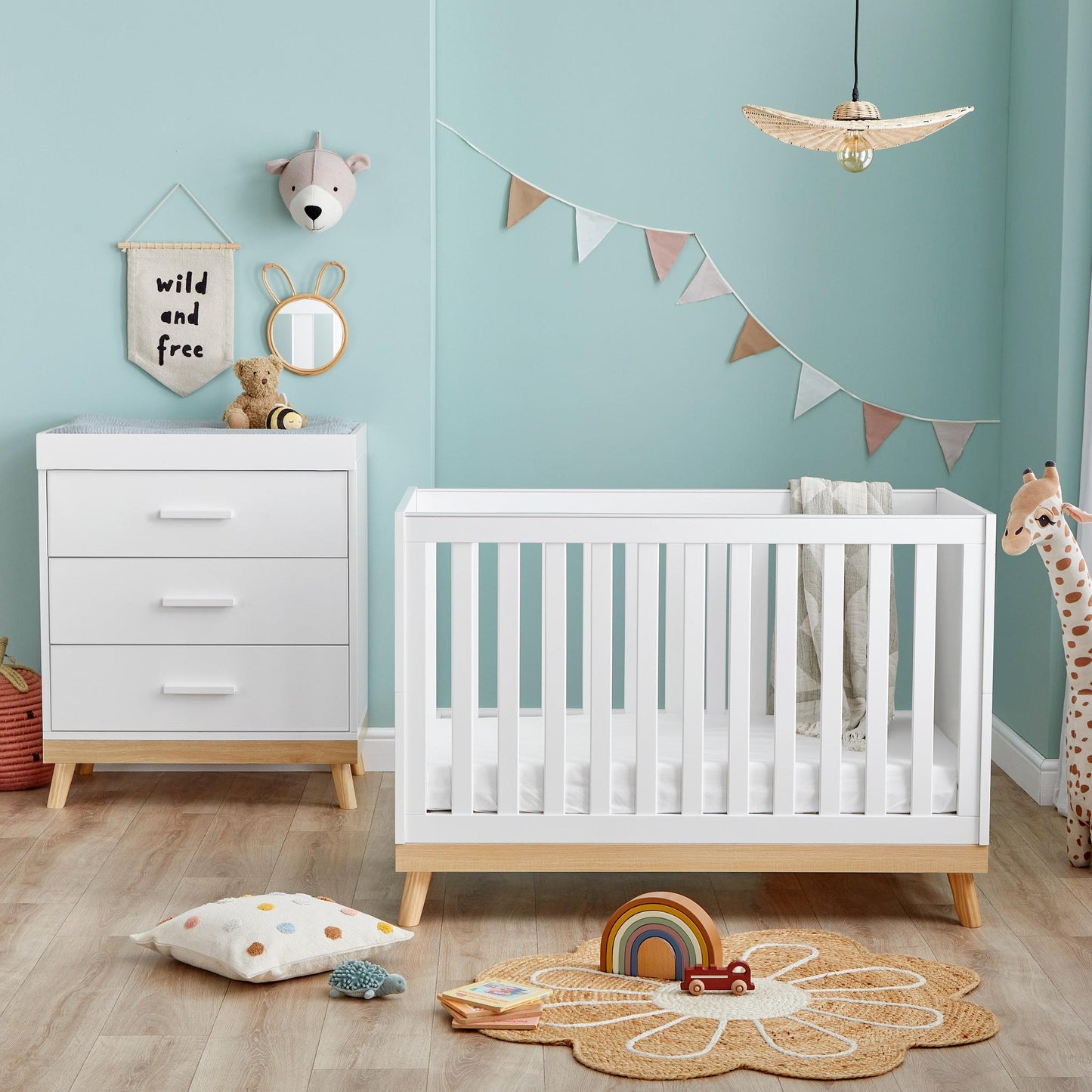 Babymore Mona Mini 2 Piece Nursery Room Set - White-Dreamy Nursery