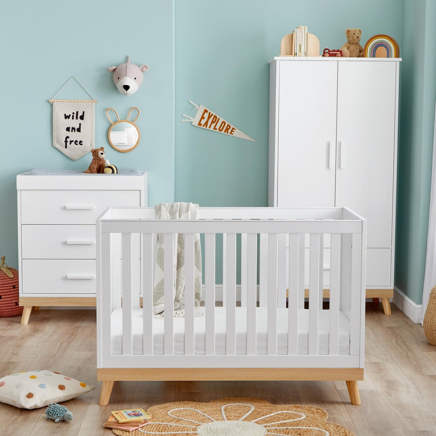 Babymore Mona Mini 3 Piece Nursery Room Set - White-Dreamy Nursery