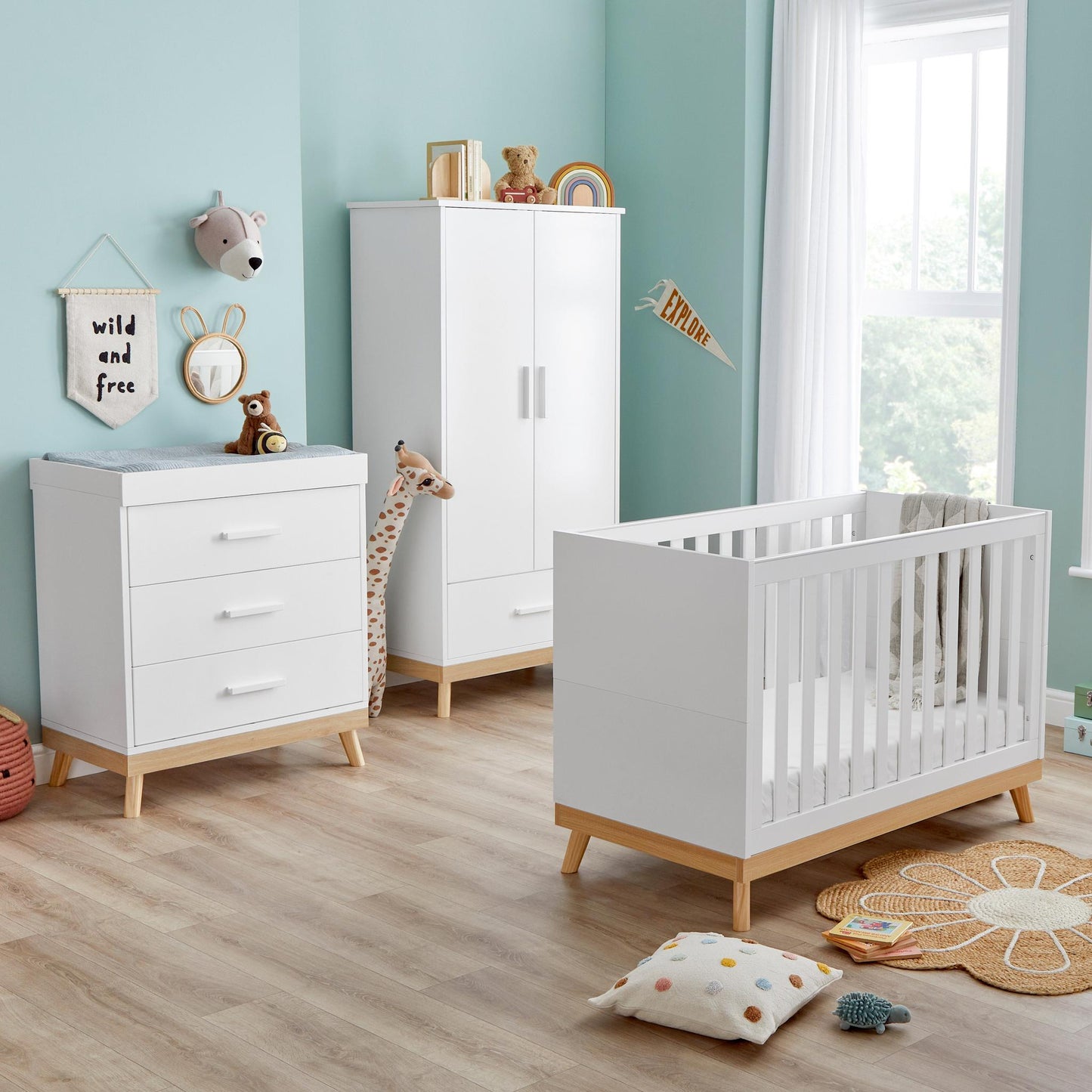 Babymore Mona Mini 3 Piece Nursery Room Set - White-Dreamy Nursery