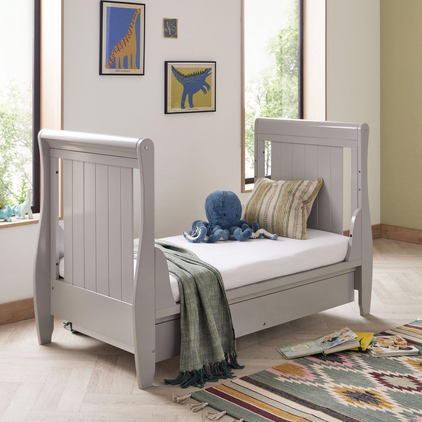 Babymore Stella Sleigh Cot Bed - Grey-Dreamy Nursery