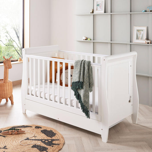 Babymore Stella Sleigh Cot Bed - White-Dreamy Nursery
