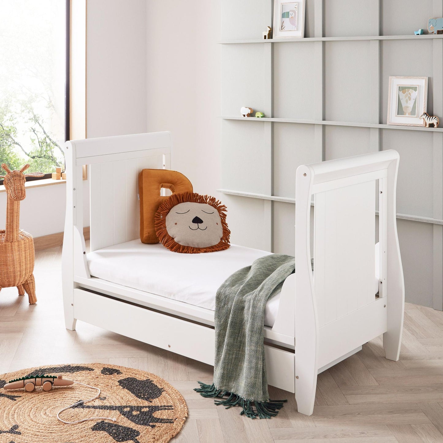 Babymore Stella Sleigh Cot Bed - White-Dreamy Nursery