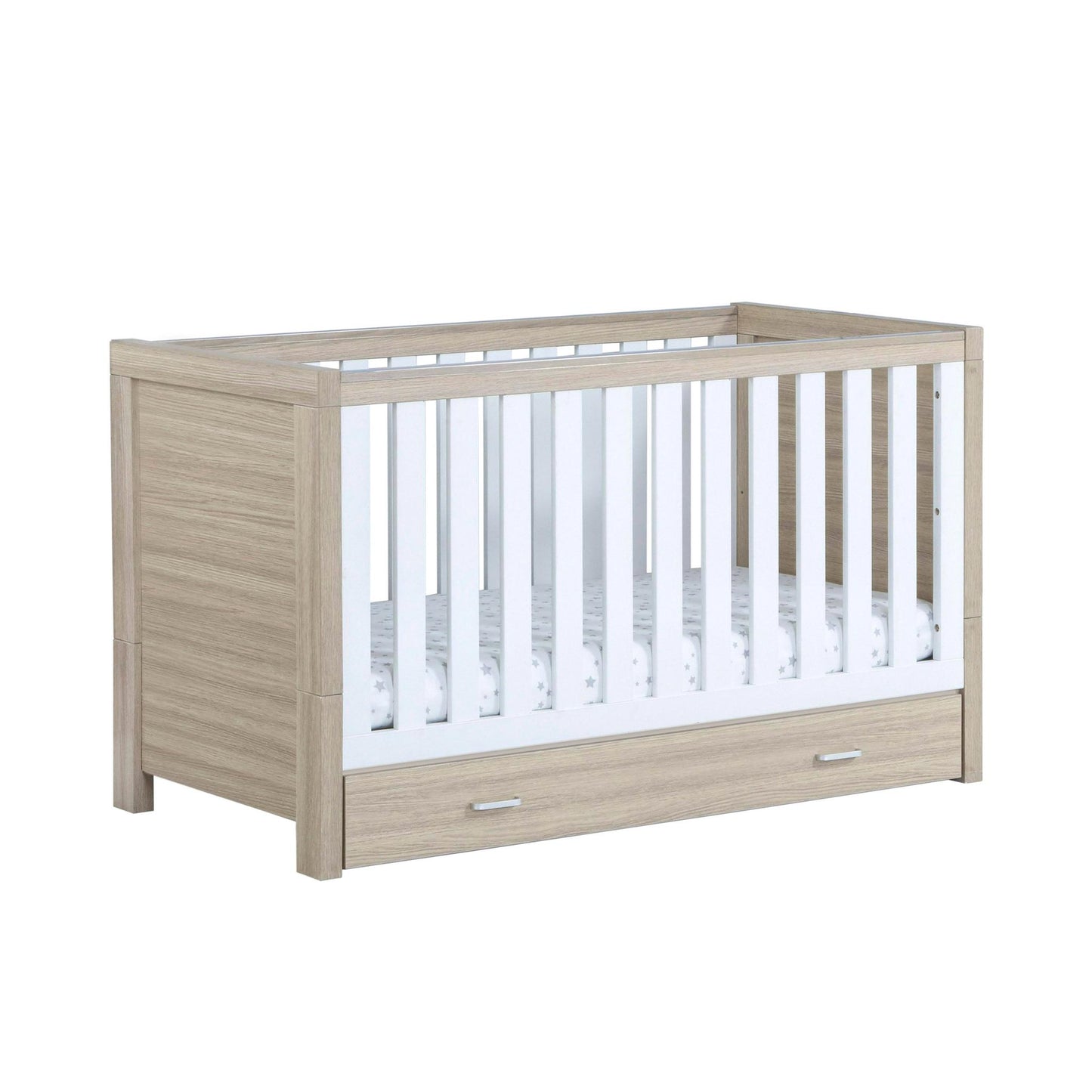 Babymore Veni 2 Piece Nursery Room Set (with under-cot storage) - White & Oak-Dreamy Nursery