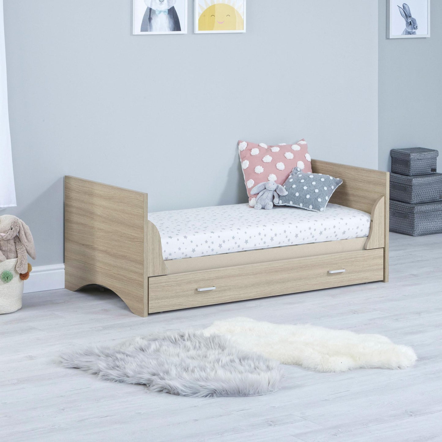 Babymore Veni Cot Bed (with under-cot storage) - Oak-Dreamy Nursery