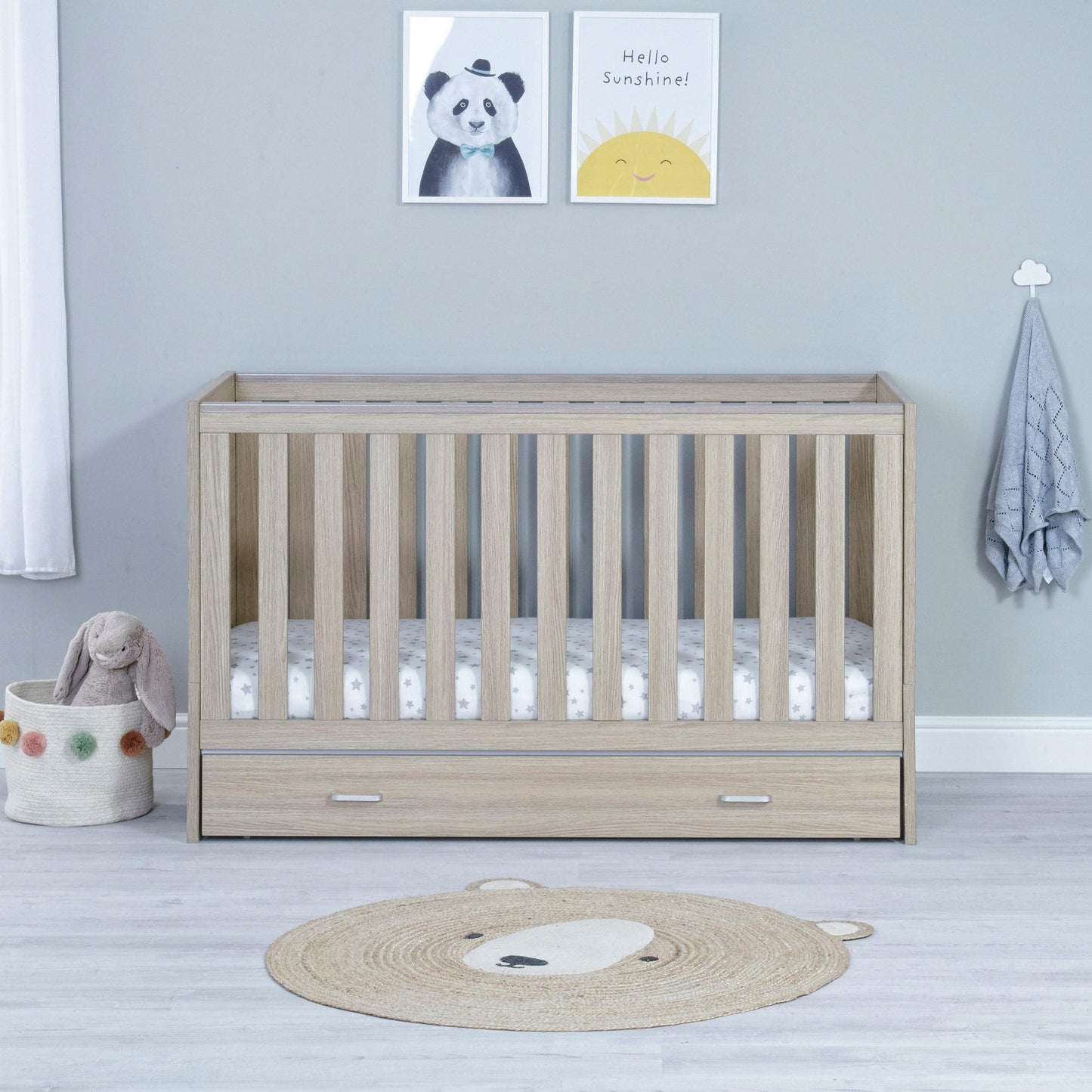 Babymore Veni Cot Bed (with under-cot storage) - Oak-Dreamy Nursery
