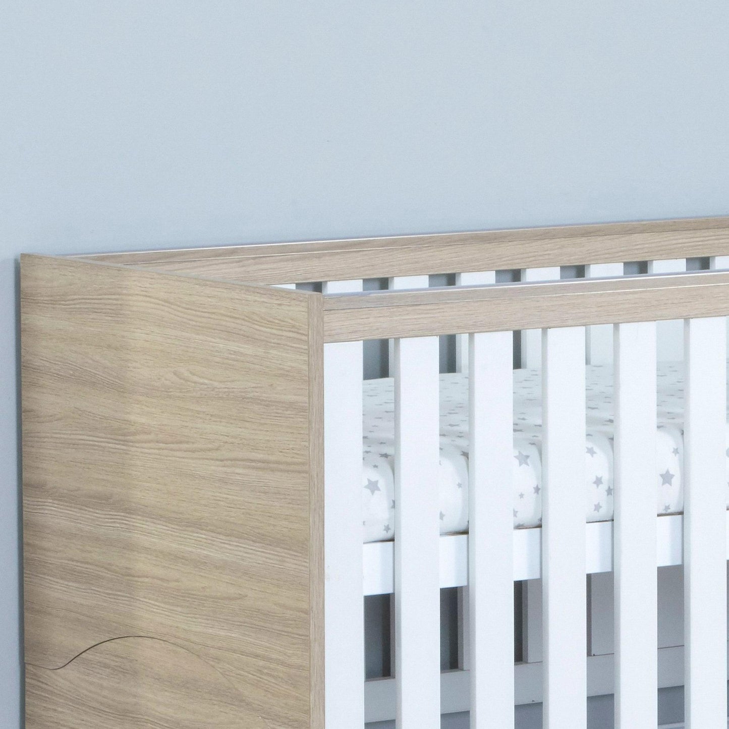 Babymore Veni Cot Bed (with under-cot storage) - Oak & White-Dreamy Nursery