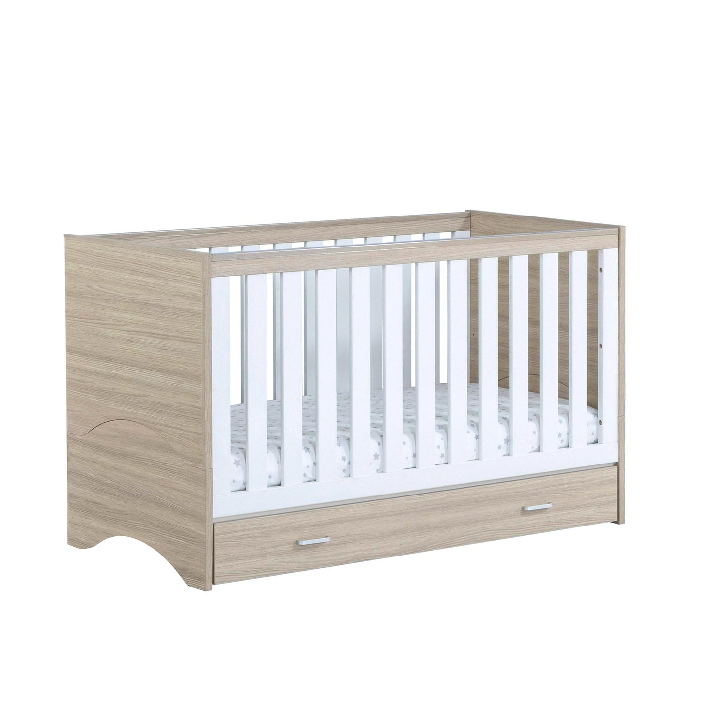 Babymore Veni Cot Bed (with under-cot storage) - Oak & White-Dreamy Nursery