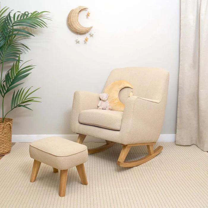 Clair De Lune Bouclé Rocking Chair and Footstool - Natural-Dreamy Nursery