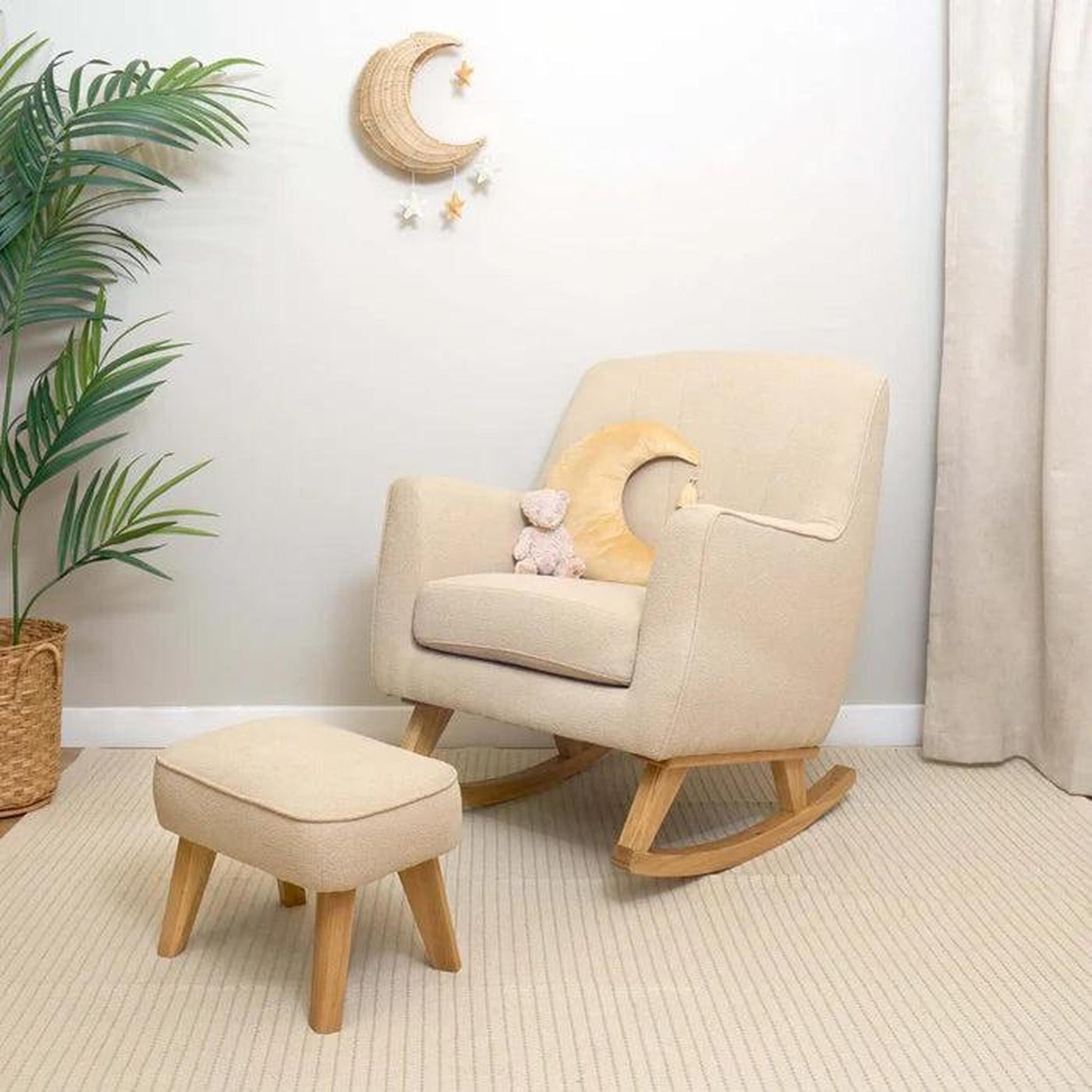 Clair De Lune Bouclé Rocking Chair and Footstool - Natural-Dreamy Nursery