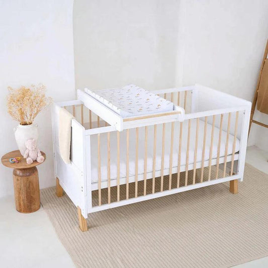 Clair De Lune Essentials Cot Bed - White & Natural-Dreamy Nursery