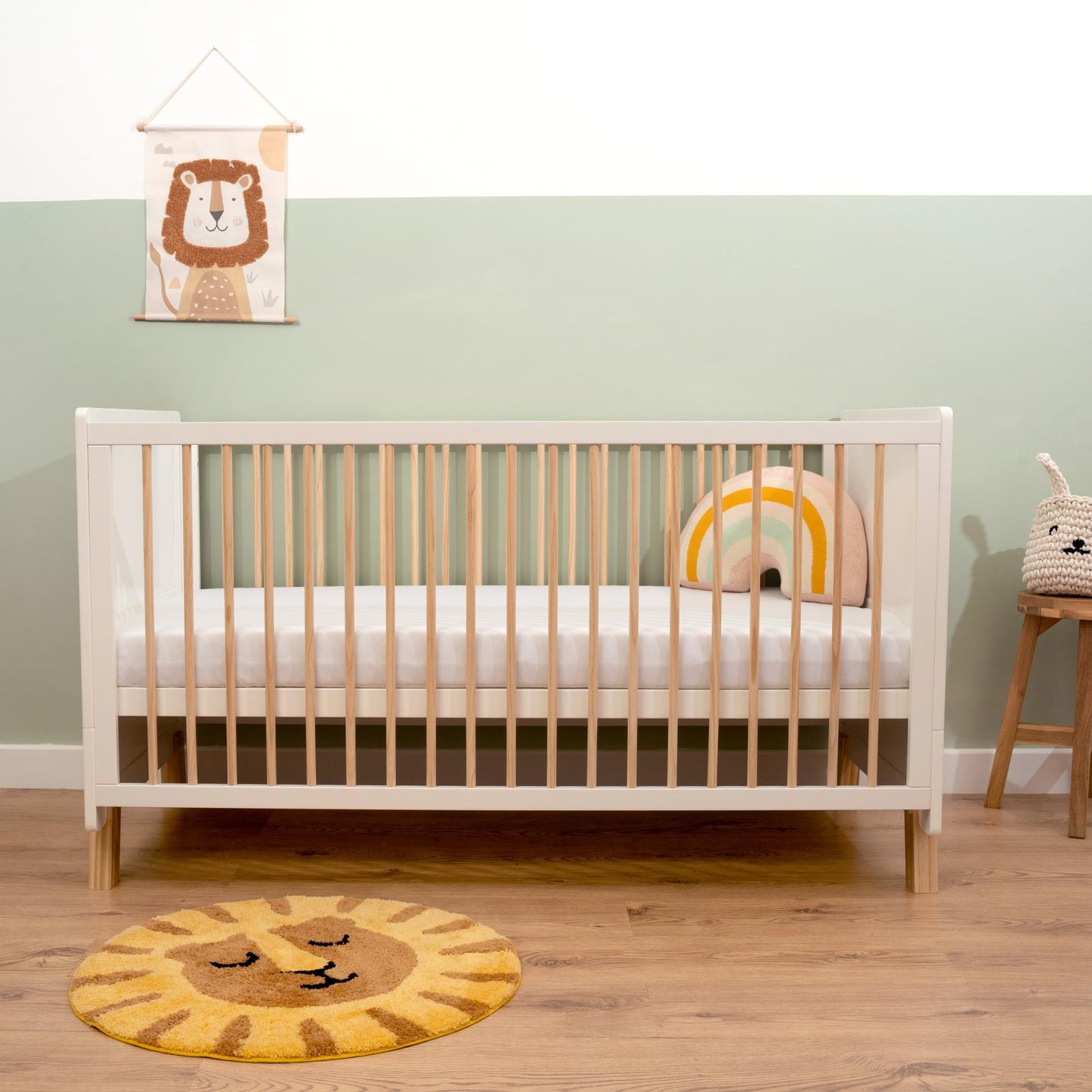 Clair De Lune Essentials Cot Bed - White & Natural-Dreamy Nursery
